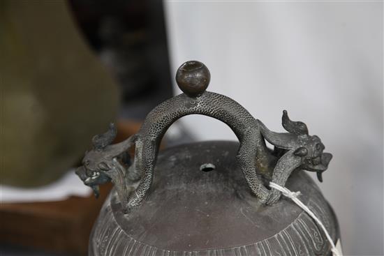 A Chinese bronze temple bell, Qing dynasty, 36cm